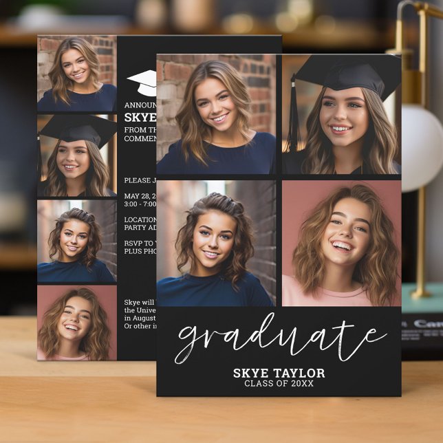 4 Photo Collage Student-skript - Studentfest Inbjudningar (Graduation Invitation - Classic)