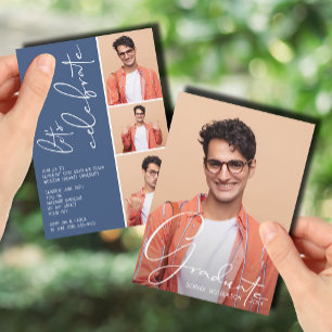 4 Photo Collage Studenten Blue Inbjudningar