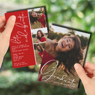 4 Photo Collage Studenten Scarlet Red Inbjudningar