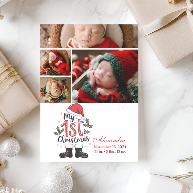 4 Photo Cute Santa Baby 1st Christmas Julkort (Skapare uppladdad)