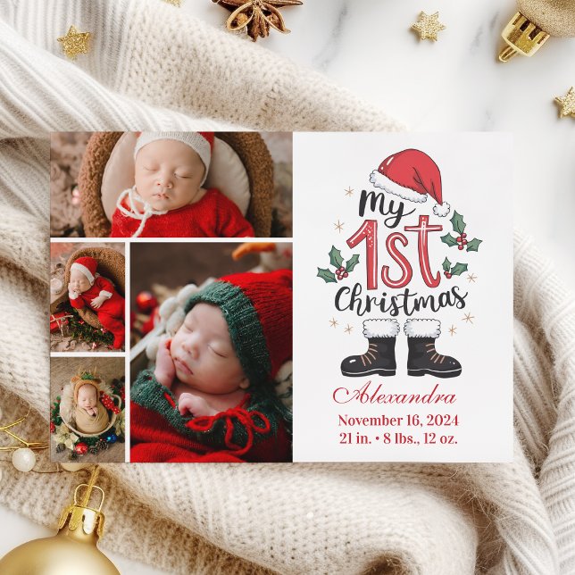 4 Photo Cute Santa Baby 1st Christmas Julkort (Skapare uppladdad)
