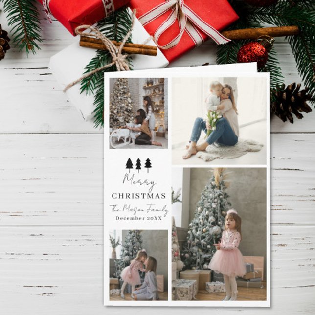 4 Photo Family Christmas Card Trees Design Kort (Skapare uppladdad)