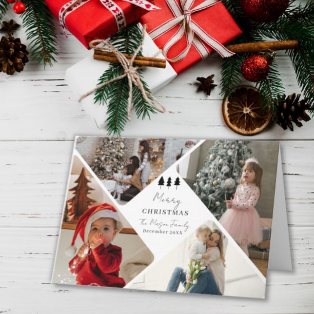 4 Photo Family Christmas Card Trees Design Tack Kort (Skapare uppladdad)