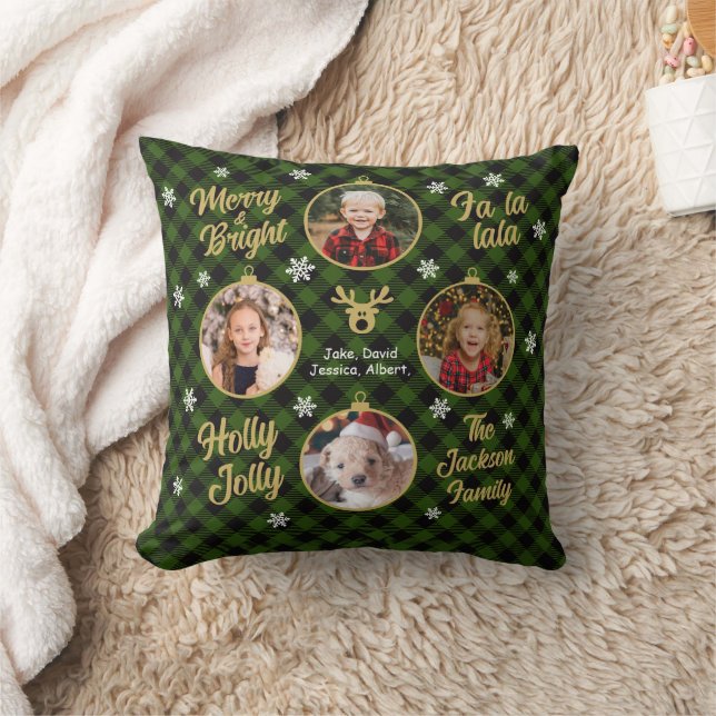 4 Photo Family Ornaments Grönt Play-jul Kudde (Filt)