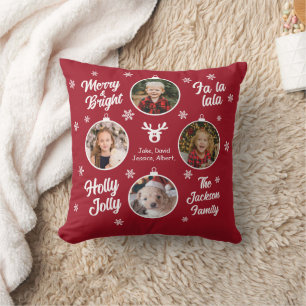 4 Photo Family Ornaments Vintage jul Red Kudde