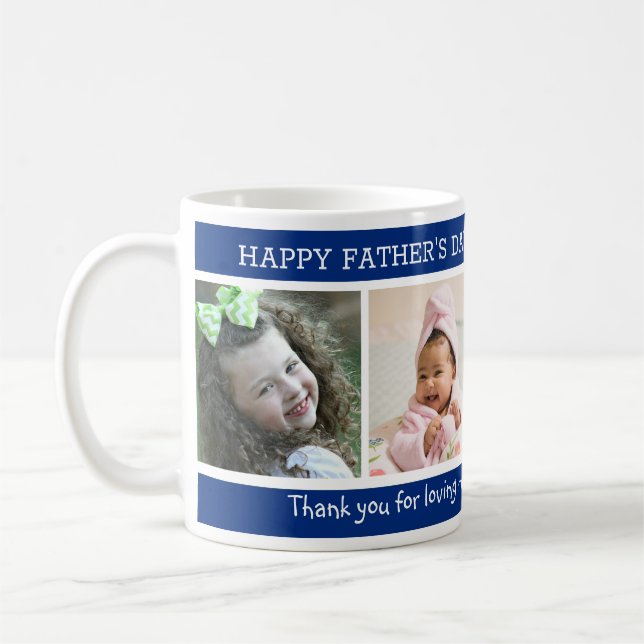 4 Photo Fars dag Blue Best Step Pappa någonsin Kaffemugg (Vänster)