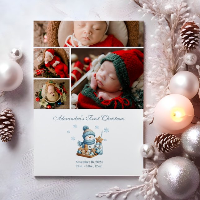 4 Photo First Christmas Birth Announcement  Julkort (Skapare uppladdad)