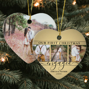 4 Photo First jul Engine Faux Guld Heart Julgransprydnad Keramik