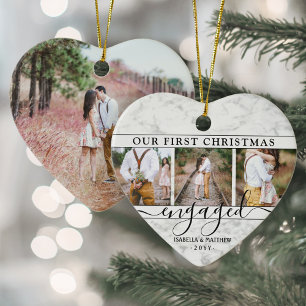 4 Photo First jul Engine Faux Marble Heart Julgransprydnad Keramik