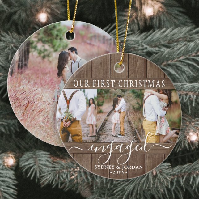 4 Photo First Julafton Engated Rustic Faux Wood Ro Julgransprydnad Keramik (Skapare uppladdad)