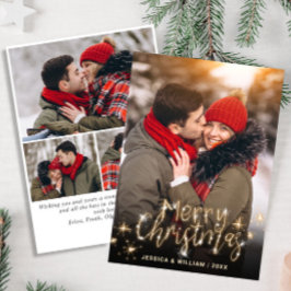 4 PHOTO God jul Guld Gnistra Hälsning Julkort