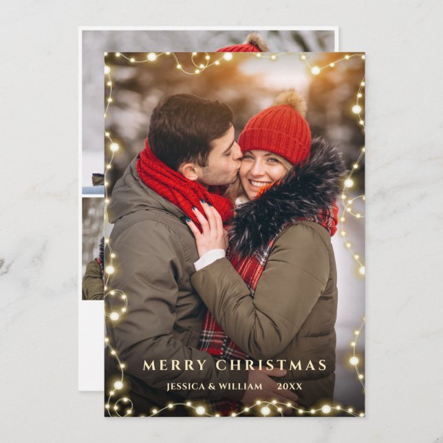 4 PHOTO God jul Guld Gnistra Hälsning Julkort (Fram/baksida)