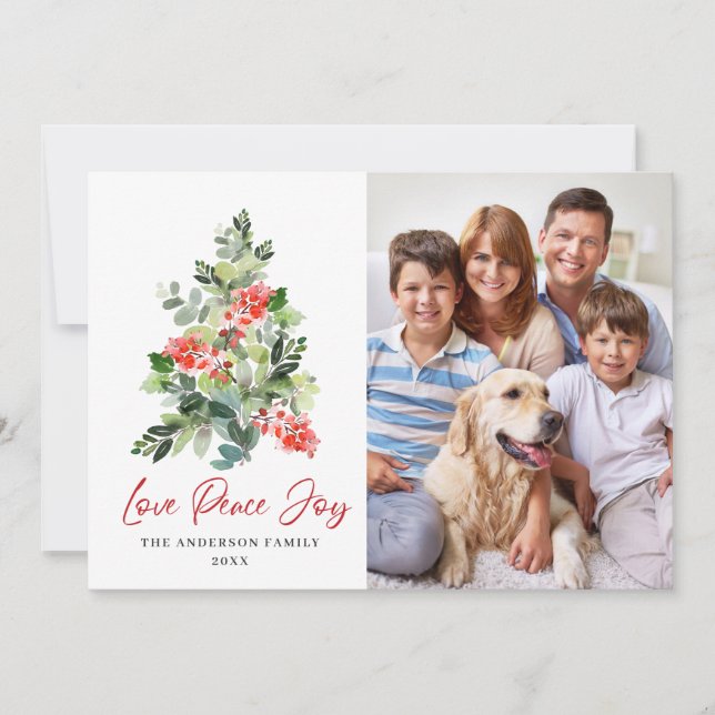 4 PHOTO Holly Berry Julgran Hälsning Julkort (Framsida)