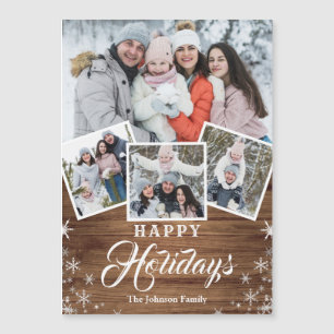 4 PHOTO-julkort Rustic Wood Magnetic Card