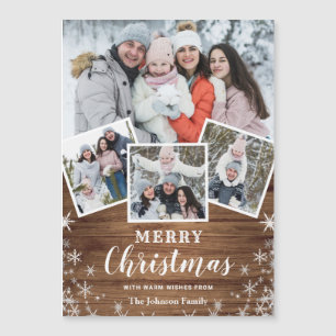 4 PHOTO-julkort Rustic Wood Magnetic Card