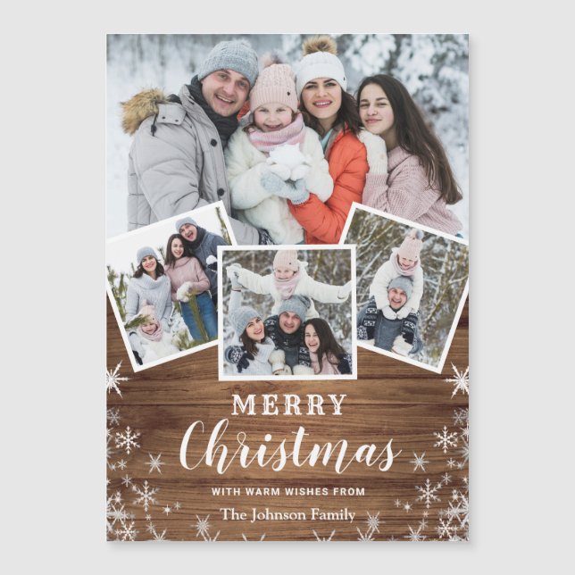 4 PHOTO-julkort Rustic Wood Magnetic Card (Framsida)