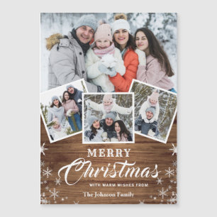 4 PHOTO-julkort Rustic Wood Magnetic Card