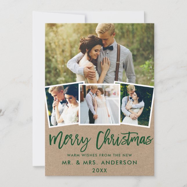 4 Photo Kraft-penselskript Bröllop jul Julkort (Framsida)