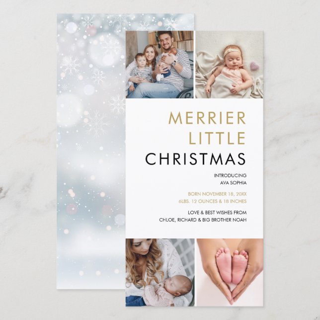 4 Photo Merrier Little jul Birth Julkort (Fram/baksida)