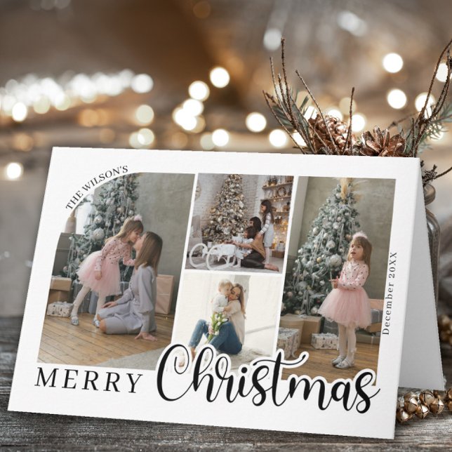 4 photo Merry Christmas Bold Script Photo Card Tack Kort (Skapare uppladdad)