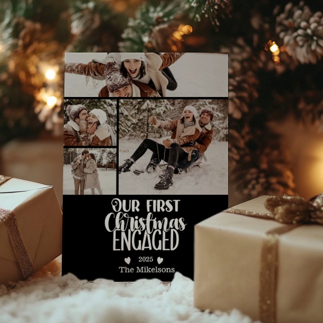 4 Photo Minimalist First Christmas Engaged Julkort (Skapare uppladdad)
