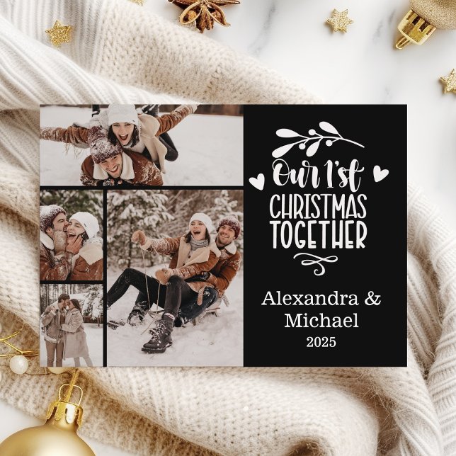 4 Photo Minimalist First Christmas Together Julkort (Skapare uppladdad)