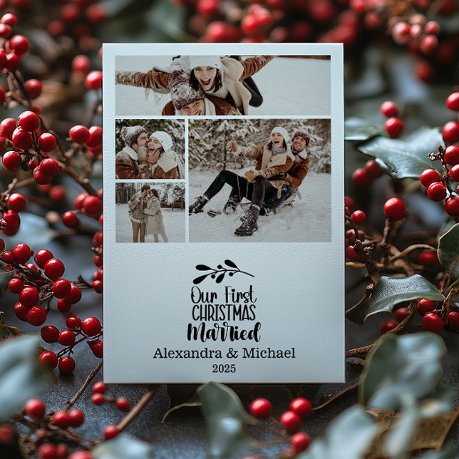 4 Photo Minimialist Our First Christmas Married Julkort (Skapare uppladdad)