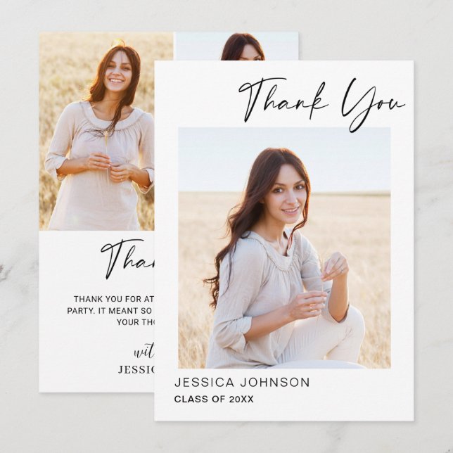 4 PHOTO Modern enkel, minimalistisk Studenten Tack Kort (Fram/baksida)