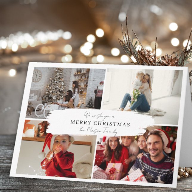 4 Photo modern Family Christmas Card Trees Design Tack Kort (Skapare uppladdad)