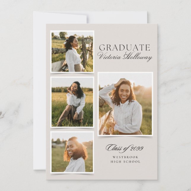 4 Photo Modern Ivory Graduation Announcement  Inbjudningar (Framsida)