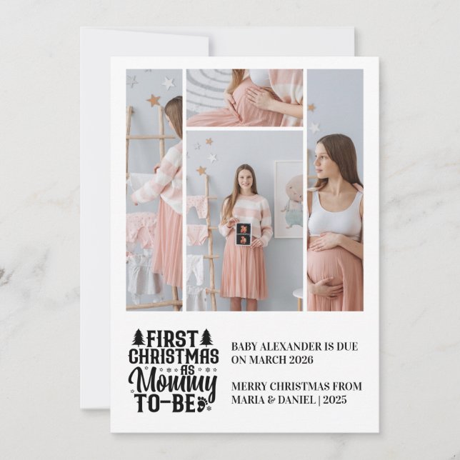 4 Photo Mommy to be Christmas Pregnancy  Julkort (Framsida)
