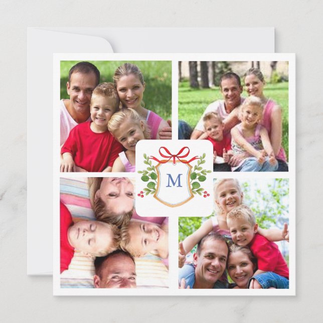 4 Photo Monogrammed vapensköld Square jul Julkort (Framsida)