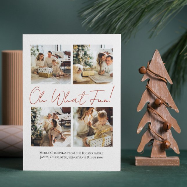 4 Photo oh Vilken Roligt Norden jul Julkort (4 Photo oh What Fun Nordic Christmas Holiday Card by Ricaso, with Scandinavian style pattern on back)