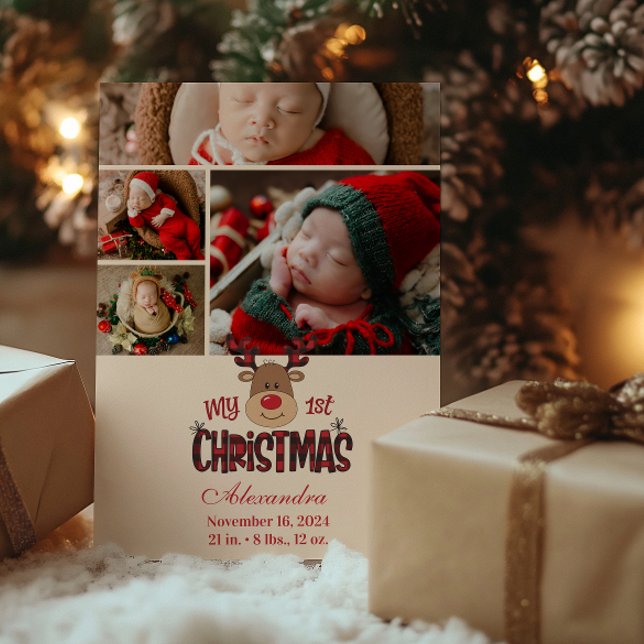 4 Photo Plaid Reindeer Baby First Christmas  Julkort (Skapare uppladdad)