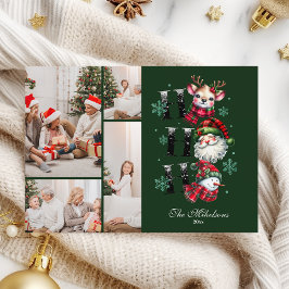 4 Photo Retro Gingham Santa & Friends God jul Julkort