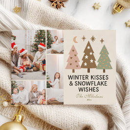 4 Photo Retro Winter Kisses & Snowflake Wishes Julkort