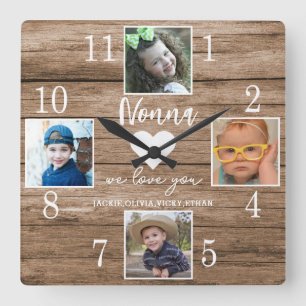 4 Photo Rustic Barn Wood Kärlek You Nonna Barnbarn Fyrkantig Klocka