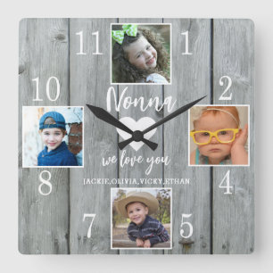 4 Photo Rustic Grått Wood Kärlek You Nonna Barnbar Fyrkantig Klocka