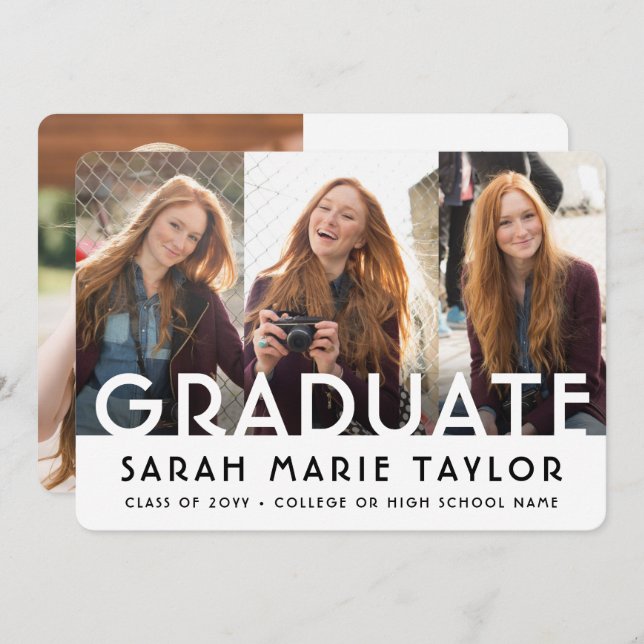 4 Photo Simple Modern Bold Typography Graduation Meddelande (Fram/baksida)
