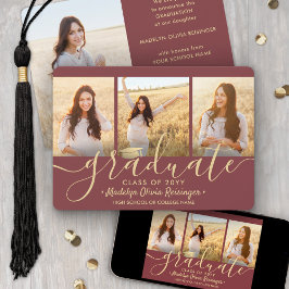 4 Photo Studenten Collage Script Burgundy & Guld Meddelande