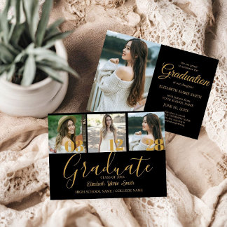 4 Photo Studenten Collage Simple Guld Script Meddelande