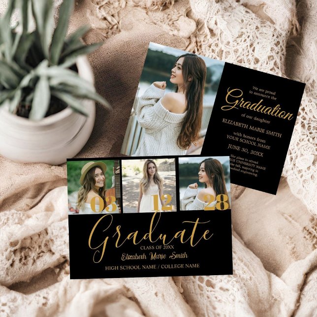 4 Photo Studenten Collage Simple Guld Script Meddelande (Skapare uppladdad)
