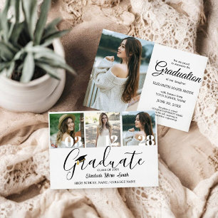 4 Photo Studenten Collage Simple Modern Script Inbjudningar