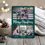 4 Photo Teal Grönt God jul Modern Collage<br><div class="desc">Skicka snyggt glatt hälsning och bilder med ett anpassningsbar med fyra foto-kollage-guld-kort och ro-folie-helgdag-kort. All text på den här mallen är enkel att anpassa för att inkludera alla formuleringar, t.ex. God jul, Glad helg, Säsonhälsningar, nyårschecknare osv. (IMAGE PLACEMENT TIP: Ett enkelt sätt att centrera ett foto exakt som du vill...</div>