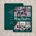 4 Photo Teal Grönt God jul Modern Collage<br><div class="desc">Skicka snyggt glatt hälsning och bilder med ett anpassningsbar med fyra foto-kollage-guld-kort och ro-folie-helgdag-kort. All text på den här mallen är enkel att anpassa för att inkludera alla formuleringar, t.ex. God jul, Glad helg, Säsonhälsningar, nyårschecknare osv. (IMAGE PLACEMENT TIP: Ett enkelt sätt att centrera ett foto exakt som du vill...</div>