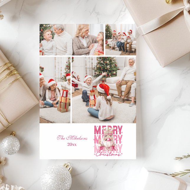 4 Photo Vintage Pink Nutcracker Christmas  Julkort (Skapare uppladdad)