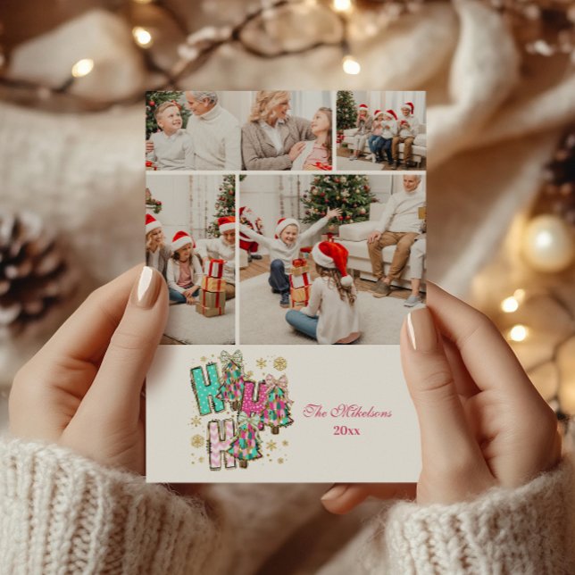4 Photo Whimsical Ho Ho Ho Christmas Family  Julkort (Skapare uppladdad)