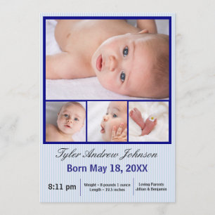 4 Photos Collage Blue Rand - Birth Notice Meddelande