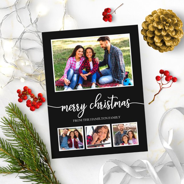 4 Photos Collage God jul Modern Black Vykort (Skapare uppladdad)