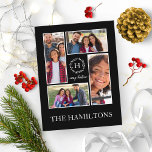 4 Photos Collage Monogram God jul Black Vykort<br><div class="desc">4 Photos Collage Monogram God jul Black Postcard</div>